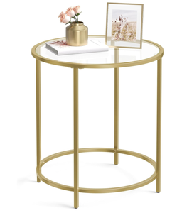 lot 456 image: VASAGLE Round Glass Table with Gold Metal Frame