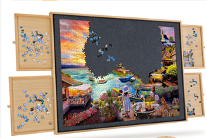 lot 490 image: TEAKMAMA Puzzle Board with 4 Drawers & Cover
