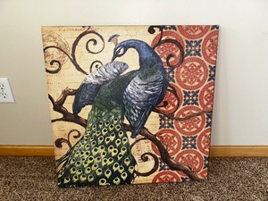 lot 6 image: Peacocks Splendor Painting Print by Paul Brent Canvas Measuring 24 x 24.5