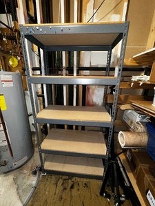 lot 108 image: Five Shelf Metal and Wood Shelving Unit
