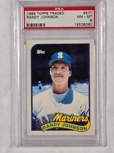 lot 5 image: Randy Johnson Rookie 1989 Topps Traded No. 57T PSA Graded 8 NM-MT