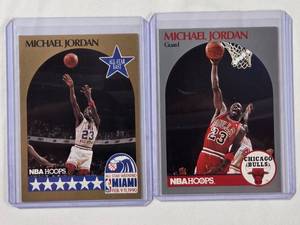 lot 40 image: Lot of 2 Michael Jordan 1990 Hoops All Star East No. 5 & 1990 Hoops No. 65
