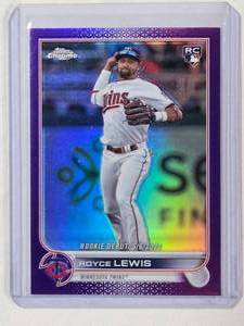 lot 65 image: Royce Lewis Rookie 2022 Topps Chrome Purple Refractor USC79