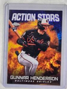 lot 72 image: Gunnar Henderson Rookie 2023 Topps Chrome Action Stars Refractor No. ASC-2