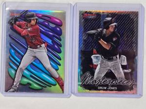 lot 82 image: Lot of 2 Dru Jones 2023 Rookie Bowmans Best Refractors SH-1 & BM-2