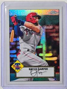 lot 92 image: Bryce Harper 2021 Topps Chrome Refractor No. TC52-21