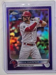lot 94 image: Bryce Harper 2022 Topps Chrome Purple Refractor Numbered 17250