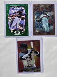 lot 147 image: Lot of 3 Barry Bonds 1996 Topps Finest Franchises No. 240, 1999 Upper Deck Green Starquest SQ7, 1994 Topps Stadium Club No. 3