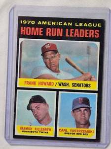 lot 160 image: Harmon Killebrew, Carl Yastrzemski, Frank Howard 1970 American League Home Run Leaders Topps No. 65