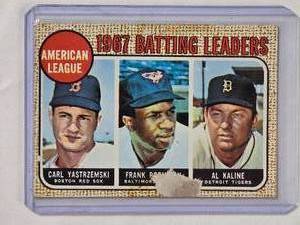 lot 161 image: Carl Yastrzemski, Frank Robinson, Al Kaline 1967 American League Batting Leaders Topps No. 2