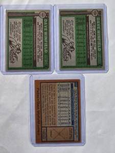 lot 165 image: Lot of 3 Dave Winfield Cards 2 of 1976 Topps No. 160 and 1 of 1978 Topps No. 530