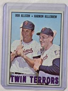 lot 168 image: 1967 Twin Terrors Bob Allison & Harmon Killebrew Topps No. 334 Vintage Baseball Card