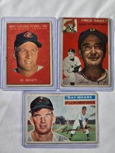 lot 188 image: Lot of 3 Vintage Baseball Cards Ray Moore 1956 No. 43, Al Rosen 1954 No. 474, Fred Haney 1954 No. 75