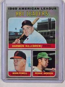 lot 191 image: Harmon Killebrew, Boog Powell, Reggie Jackson 1969 American League RBI Leaders Topps No. 64