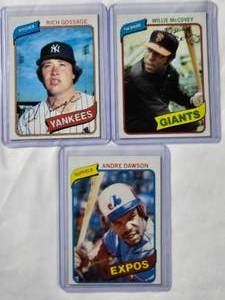 lot 194 image: Lot of 3 Topps 1980 Baseball Cards Rich Goose Gossage No. 140, Willie McCovey No. 335, Andre Dawson No. 235
