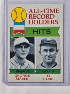 lot 217 image: All-Time Record Holders Hits Ty Cobb & George Sisler 1979 Topps No. 411