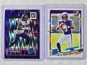 lot 241 image: Jordan Addison & Ty Chandler Rookie Cards Addison 2023 Rated Rookie No. 368 & Chandler 2022 Optic Rated Rookie No. 282