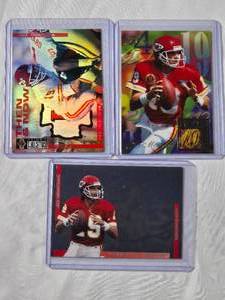lot 259 image: Lot of 3 Joe Montana - 1994 Collectors Edge Holo Then & Now with Len Dawson No. 3, 1994 Upper Deck Then & Now Header, 1994 Fleer Hot Numbers No. 8 of 15