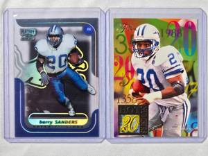 lot 274 image: Lot of 2 Barry Sanders Inserts - 1994 Fleer Hot Numbers No. 11 of 15, 1999 Playoff Momentum No. 117