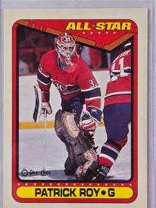 lot 290 image: Hall of Famer Patrick Roy 1990 O-Pee-Chee No. 198