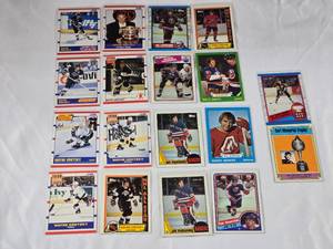 lot 298 image: Lot of 18 Mostly Late 80s - Early 90s NHL Hockey Cards, Score, O-Pee-Chee, Topps Including Gretzky, Lemieux, Esposito and  More