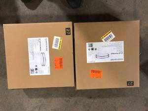 Lot of 2  Hampton Bay Flaxmere 14 in. Brushed Gold Dimmable Integrated LED Flush Mount Ceiling Light with Frosted White Glass Shade  Customer Returns See Pictures