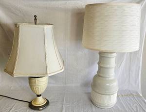 lot 15 image: Vintage Cream German Lamp and White Ceramic Lamp