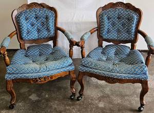 lot 24 image: Pair of Vintage Armchairs - French Carved Wood
