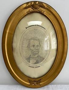 lot 6 image: WH Pratt Abraham Lincoln Emancipation Proclamation Calligraphy Framed Portrait
