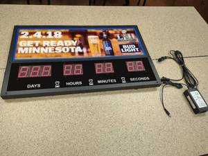 lot 82 image: Superbowl 53 Count Down Clock29x18,...