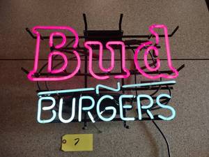 lot 7 image: Bud-N-Burgers Neon Sign, Works...