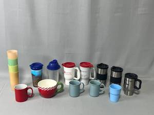 lot 25 image: Travel Mugs, Coffee Mugs and Plastic Water Cups