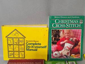 lot 70 image: Lot of Various VTG Books Inc Crossword Puzzle Dictionary, MN Football, Christmas Cross Stitch, ETC
