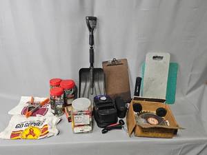 lot 144 image: Gopher Hand Towels, Bungee Cords, Clamp, Rolls of String, Air Pump, Flashlight, Saw Blades, ETC