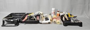 lot 13 image: Box of Various Paint Supplies Inc Rollers, Pans & Brushes
