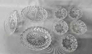 lot 151 image: Rare VTG Fostoria Divided Oval Vegetable Bowl & Fostoria American Glass Oval Dish, Set of 5 Clear Cut Crystal Bowls 5.5 x 1.75 & More