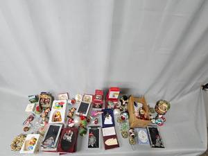 lot 102 image: Beautiful VTG Snow Globe and Christmas Ornaments -  Hallmark, Sesame Street, Glass, Plastic, Metal, Sports, Disney - Some w Boxes