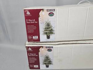 lot 106 image: Two 3 Pre-Lit Porch Snow Tree - untested