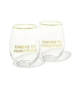 lot 31 image: Be Rooted 19 oz 2pk Glass Cheers To Adventure Wine Glasses