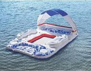 lot 51 image: Members Mark Floating Island With Canopy, 6 Person, Patriotic Tie Dye