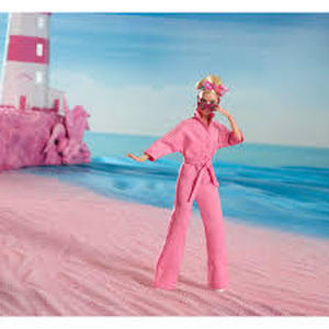 lot 124 image: Barbie The Movie Collectible Doll Margot Robbie as Barbie in Pink Power Jumpsuit