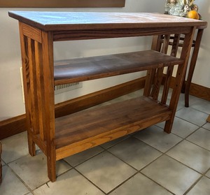 lot 60 image: LL Bean Mission Style Oak Table with Shelves
