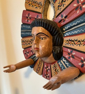 lot 75 image: Colorful Hand Crafted Guatemalan Angel Wood Hanging Decor