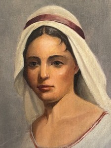 lot 39 image: Vintage Oil on Board Portrait Painting, Signed J. Clark