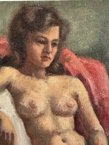 lot 19 image: Original Oil on Board Nude Painting by J. Clark
