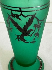 lot 9 image: Vintage Tiffin Glass Cupped Dahlia Vases Rockwell Silver Overlay Art Deco