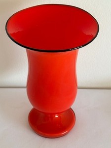 lot 30 image: Vintage Czech Art Deco Glass Footed Vase  Czechoslovakian Orange Tango Glass Vase