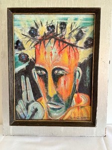 lot 20 image: Colorful Framed Abstract Original Oil Painting on Board