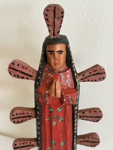 lot 163 image: Vintage Wooden Carved Guatemalan Folk Art Our Lady of Guadalupe Statue