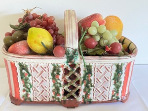 lot 144 image: Decorative Ceramic Basket filled with Faux Fruit